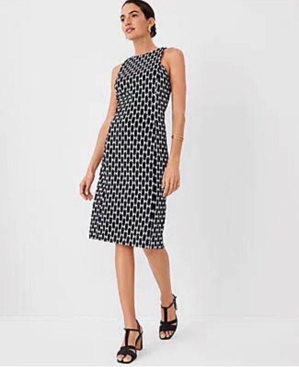ANN TAYLOR Geo Sleeveless Sheath Dress Black & White
